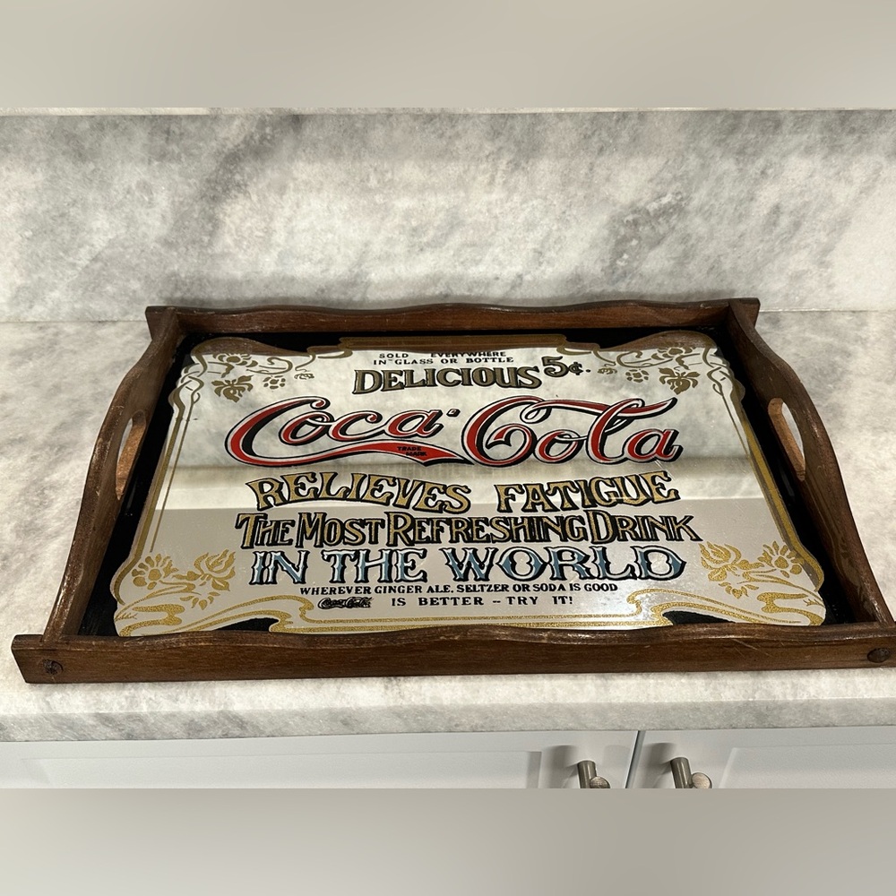 Vintage Coca-Cola “Delicious” Drink Tray with Wooden Frame / Handles - Picture 4 of 7